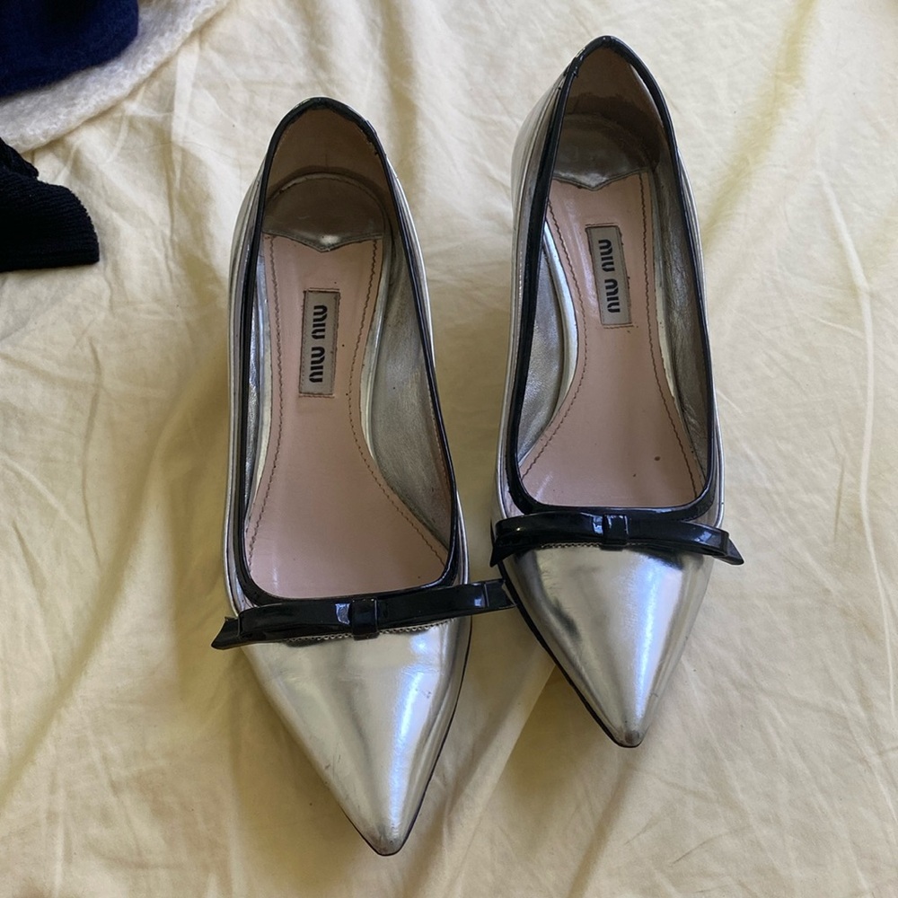 Silver kitten heels